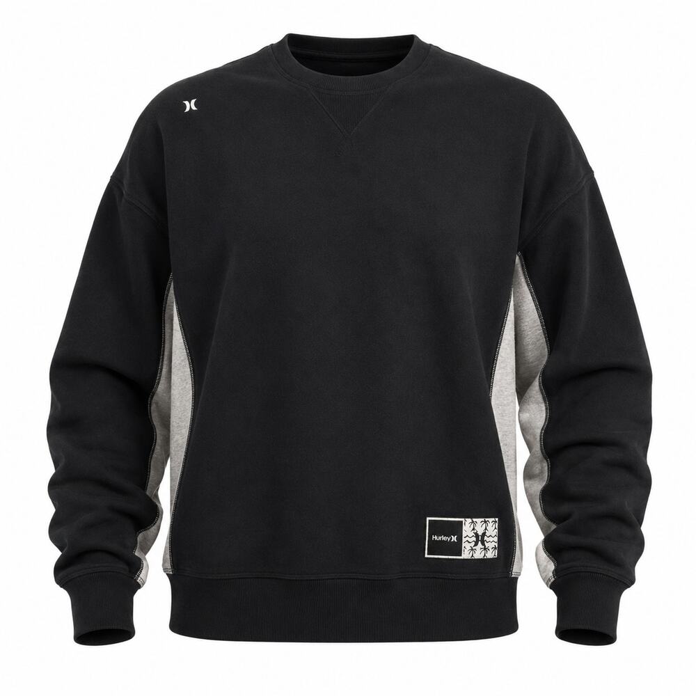 Hurley Mens Crewneck Sweatshirt Black Gray Large Surf Streetwear